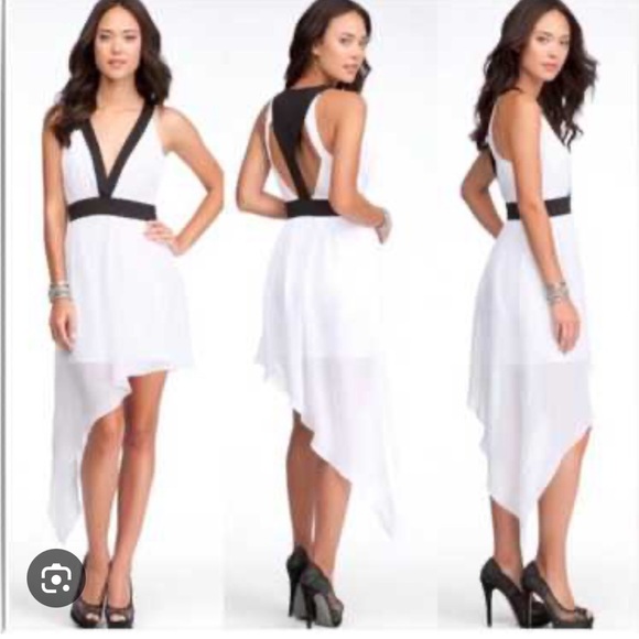 Elegant White and Black Asymmetrical Dress from Bebe - Picture 2 of 3